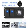 2 Gangs Dual USB Port Car Marine Rocker Switch Panel for Car Boat RV